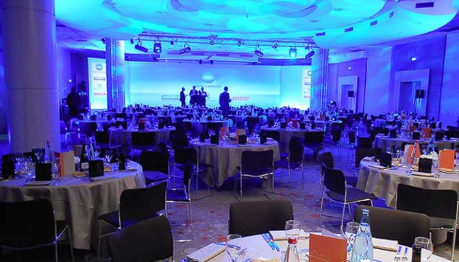 IBM ISL gala dinner organized by Lotus Grandeure featuring elegant banquet setup, ambient lighting, and luxury corporate event experience