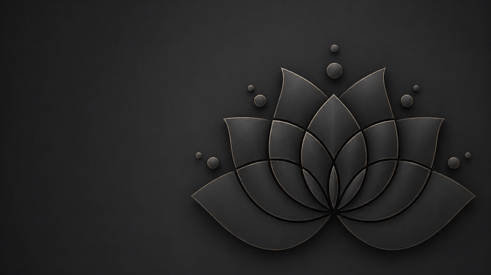 Elegant 3D embossed lotus design on a matte black luxury background with soft gradient lighting, symbolizing premium sophistication and ultra luxury aesthetics for Lotus Grandeure.